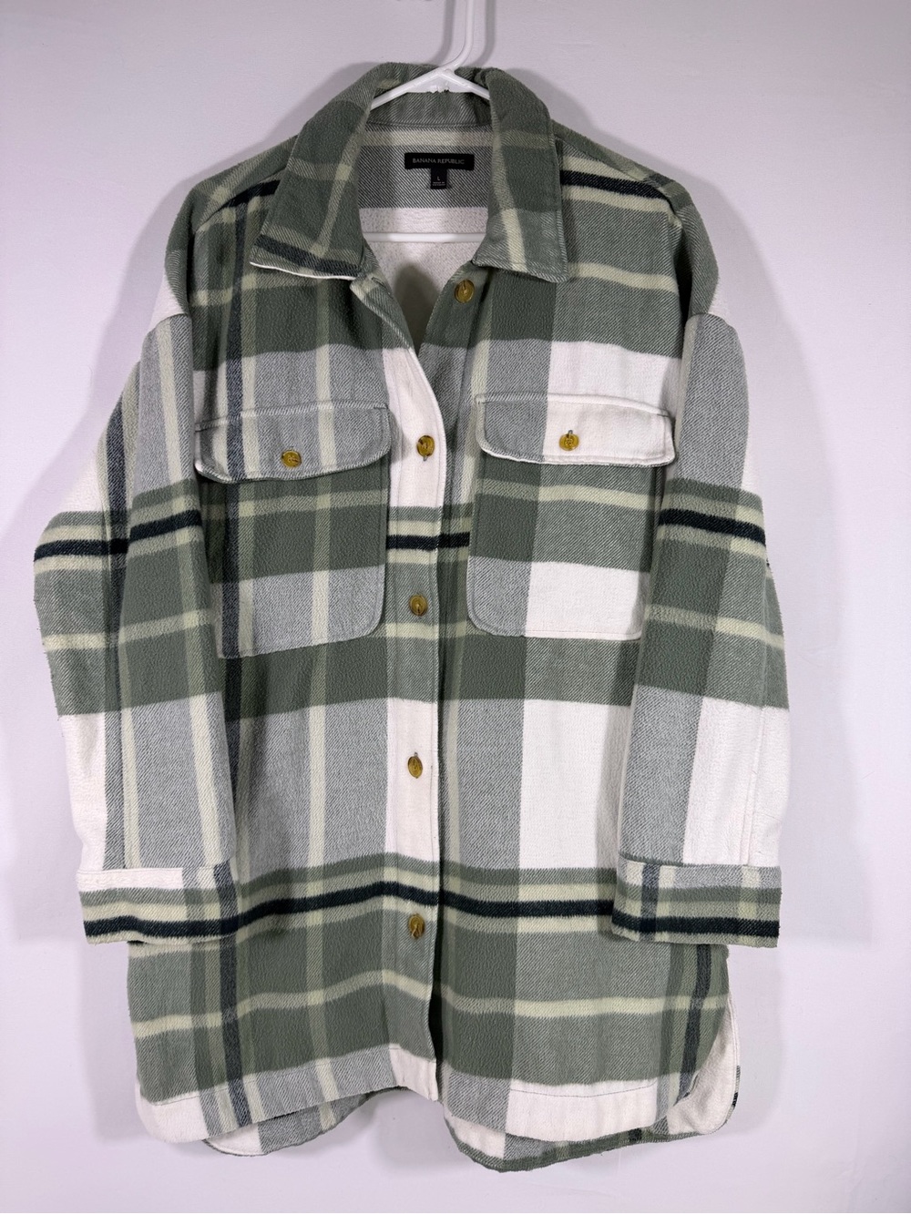 Banana Republic Plaid Oversized Shacket Shirt Jacket Sage Green Large